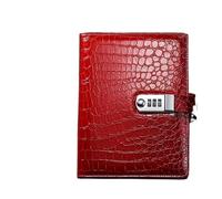 GIJMZY Crocodile Stripe Loose Leaf Notebook Password Book Business Agenda Lined Pages Diary Memopad With Locked Stationery(RED,A5 18X23CM)