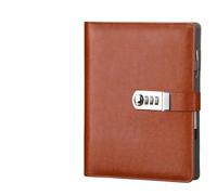 GIJMZY Retro A5 Notebook With Password Lock Business Office Loose Leaf Notepad Card Slot Planners Travel Daily(Brown)