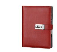 GIJMZY Retro A5 Notebook With Password Lock Business Office Loose Leaf Notepad Card Slot Planners Travel Daily(Red)