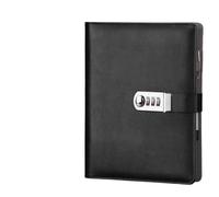 GIJMZY Retro A5 Notebook With Password Lock Business Office Loose Leaf Notepad Card Slot Planners Travel Daily(Black)