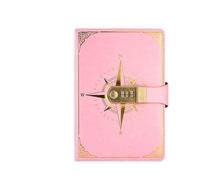 GIJMZY Retro Password Book A5 With Lock Diary Notebook Creative Traveler Compass Hand Ledger Notepad Stationery Secretly Note(Pink)