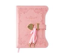 GIJMZY Simple Diary Notebook With Love Lock Keys 360 Pages B6 Size PU Leather Notepad Business Office Supplies(Pink)
