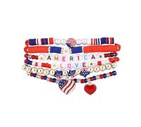 GIKILEE 4th of July American Red Blue White Bracelet for Women Men Polymer Clay Flag Star Beads Stretch Bracelet USA Handmade Patriotic Independence Day Heishi Surfer Gift, 0.1, Acrylic, no gemstone