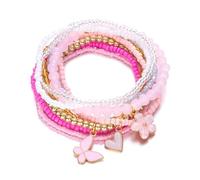 GIKILEE 9Pcs Colorful Multilayered Bohemian Bracelets Butterfly Bead Hawaii Charm Flower Heart Stackable Stretch Bracelet for Women Friends Multicolor Holiday Jewelry Gift, 0.1, Acrylic, no gemstone