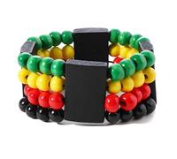 GIKILEE African Wooden Beaded Bracelets Set Stackable Juneteenth Red Yellow Green Bangle Bracelet Black History Month Jamaican Pride Jewelry, Small, Wood, no gemstone
