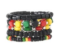GIKILEE African Wooden Beaded Bracelets Set Stackable Juneteenth Red Yellow Green Bangle Bracelet Black History Month Jamaican Pride Jewelry, S, Wood, no gemstone