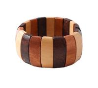 GIKILEE Bohemian Wide Chunky Wooden Bangle Bracelets Colorful Beaded Wristband Africa Ethnic Elastic Bracelet, S, Wood, no gemstone