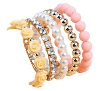 GIKILEE Colorful Bohemian Star Multi-layer Bracelets Fringed Summer Candy-colored Rose Flowers Beach Elastic Beaded Bracelet Set for Woman Gift, 0.1, Acrylic, no gemstone