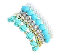 GIKILEE Colorful Bohemian Star Multi-layer Bracelets Fringed Summer Candy-colored Rose Flowers Beach Elastic Beaded Bracelet Set for Woman Gift, 0.1, Acrylic, no gemstone