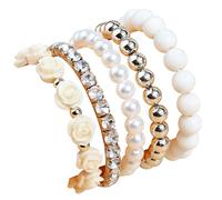 GIKILEE Colorful Bohemian Star Multi-layer Bracelets Fringed Summer Candy-colored Rose Flowers Beach Elastic Beaded Bracelet Set for Woman Gift, 0.1, Acrylic, no gemstone