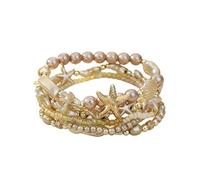 GIKILEE Lovely Bohemian Beaded Multi-layer Bracelet Elastic Seashell Stackable Summer Beach Pearl Starfish Bracelet Set for Women Unique Sea Jewelry Gifts, 0.1, Acrylic, no gemstone