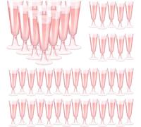 Gikisla 36 Pack Plastic Champagne Flutes Reusable 150ml/5oz Pink Plastic Champagne Glasses Cocktail Cups Perfect for Wedding, Thanksgiving Day, Christmas