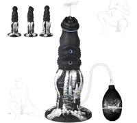 Gikk 9.25Inch-Horse Squirting Dildo, Soft Silicone Sex Toy with Strong Suction Cups, Frees Your Hands,Realistic Shape and Texture,Huge Monster Dildo, Ejaculating Toy (Black and White, Conical)