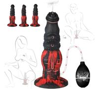 Gikk 9.25Inch-Horse Squirting Dildo, Soft Silicone Sex Toy with Strong Suction Cups, Frees Your Hands,Realistic Shape and Texture,Huge Monster Dildo, Ejaculating Toy (Black and Red, Conical)