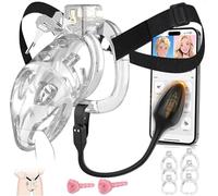 Gikk Chastity Cage - Soft Lightweight Penis Cage with 6 Sizes Rings,Black Strap,App-Controlled Vibrator, Comfortable Cock Bondage Chastity Device Sex Toys for Men (Transparent, L)