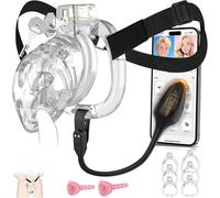 Gikk Chastity Cage - Soft Lightweight Penis Cage with 6 Sizes Rings,Black Strap,App-Controlled Vibrator, Comfortable Cock Bondage Chastity Device Sex Toys for Men (Transparent, M)