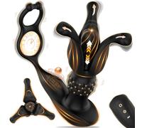 Gikk Male Anal Vibrator Butt Plug with Thrusting Dildo Core & 9 Petal-Stretching Modes - Sex Toy for Men with Dual Cock Rings, Prostate Massager & Anal Expander for Gay Adult Pleasure Play