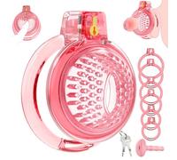 Gikk Male Chastity Cage - Soft Lightweight Penis Cage with 6 Sizes Rings, Comfortable Bondage Chastity Device for Men,Perfect for Long-Term Wear, Erection Control & Bondage Play (Pink)