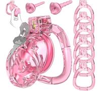 Gikk Male Chastity Cage - Soft Silicone Cock Cage with 6 Adjustable Rings, Lightweight Penis Lock Device, Invisible Design, Comfortable Submissive Control & Long-Term Bondage Play (Pink, M)