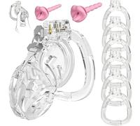 Gikk Male Chastity Cage - Soft Silicone Cock Cage with 6 Adjustable Rings, Lightweight Penis Lock Device, Invisible Design, Comfortable Submissive Control & Long-Term Bondage Play (Transparent, L)