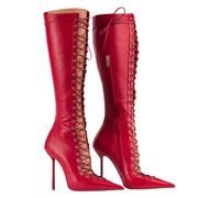 Gikleihwy Lace-Up Knee High Boots for Women, Sexy Stripper Stiletto High Heel, Mesh Wide Calf Fashion Dress Long Boots Womens Pointed Toe Sandals(Rojo,7.5 UK)