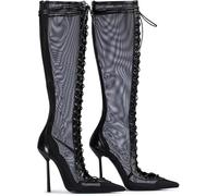 Gikleihwy Lace-Up Knee High Boots for Women, Sexy Stripper Stiletto High Heel, Mesh Wide Calf Fashion Dress Long Boots Womens Pointed Toe Sandals(Black mesh,4 UK)