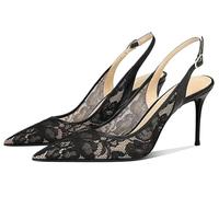Gikleihwy Mesh Lace Kitten Heels for Women, Comfortable Pointed Toe Slip on Slingback Pumps for Wedding Office or Date Night Dress Up(Black,8 UK)