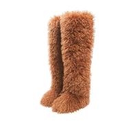 Gikleihwy Women Furry Faux Fur Boots Fashion Winter Warm Fluffy Plush Mid-Calf Snow Boots Comfortable Non Slip Wear Resistant Soft Outdoor Indoor Flat Shoes(P,5.5 UK)