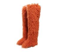 Gikleihwy Women Furry Faux Fur Boots Fashion Winter Warm Fluffy Plush Mid-Calf Snow Boots Comfortable Non Slip Wear Resistant Soft Outdoor Indoor Flat Shoes(E,5.5 UK)