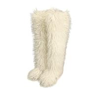 Gikleihwy Women Furry Faux Fur Boots Fashion Winter Warm Fluffy Plush Mid-Calf Snow Boots Comfortable Non Slip Wear Resistant Soft Outdoor Indoor Flat Shoes(I,5 UK)