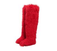 Gikleihwy Women Furry Faux Fur Boots Fashion Winter Warm Fluffy Plush Mid-Calf Snow Boots Comfortable Non Slip Wear Resistant Soft Outdoor Indoor Flat Shoes(J,5.5 UK)