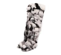 Gikleihwy Women Furry Faux Fur Boots Fashion Winter Warm Fluffy Plush Mid-Calf Snow Boots Comfortable Non Slip Wear Resistant Soft Outdoor Indoor Flat Shoes(C,8.5 UK)