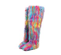 Gikleihwy Women Furry Faux Fur Boots Fashion Winter Warm Fluffy Plush Mid-Calf Snow Boots Comfortable Non Slip Wear Resistant Soft Outdoor Indoor Flat Shoes(D,5 UK)