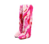 Gikleihwy Women Furry Faux Fur Boots Fashion Winter Warm Fluffy Plush Mid-Calf Snow Boots Comfortable Non Slip Wear Resistant Soft Outdoor Indoor Flat Shoes(B,6.5 UK)