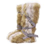 Gikleihwy Women Knee High Furry Faux Fur Boots Fuzzy Fluffy Round Toe Mid-Calf Warm Snow Boots Fashion Comfy Plush Outdoor Indoor Flat Shoes(B,6.5 UK)