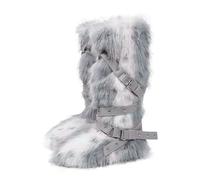 Gikleihwy Women Knee High Furry Faux Fur Boots Fuzzy Fluffy Round Toe Mid-Calf Warm Snow Boots Fashion Comfy Plush Outdoor Indoor Flat Shoes(D,4.5 UK)