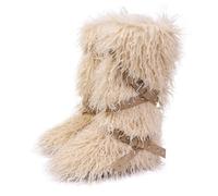 Gikleihwy Women Knee High Furry Faux Fur Boots Fuzzy Fluffy Round Toe Mid-Calf Warm Snow Boots Fashion Comfy Plush Outdoor Indoor Flat Shoes(E,5 UK)