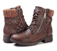 Gikleihwy Women Lace up Low Heel Ankle Boots Fashion Slip On Round Toe Chunky Mid Heel Chelsea boots Comfy Winter Warm Side Zipper Western Shoe(Dark brown,3.5 UK)