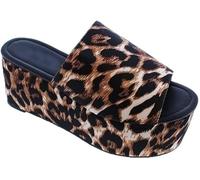Gikleihwy Women Leopard Print Platform Slippers Ladies Wedge Simple Open Toe Comfort Slippers Arch Support Fish Mouth PU Lightweight Sandals Casual Beach Walk Shoes(Leopard print,6 UK)