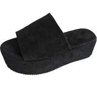 Gikleihwy Women Leopard Print Platform Slippers Ladies Wedge Simple Open Toe Comfort Slippers Arch Support Fish Mouth PU Lightweight Sandals Casual Beach Walk Shoes(Black,3.5 UK)