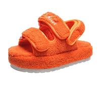 Gikleihwy Women's Fuzzy Slides Fluffy Faux Fur Slippers Open Toe Adjustable Cork Slide Sandals with Arch Support Cozy Yoga Mat Indoor Outdoor Shoes(Arancione,5.5 UK)