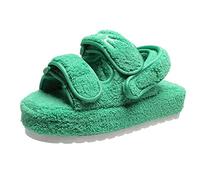 Gikleihwy Women's Fuzzy Slides Fluffy Faux Fur Slippers Open Toe Adjustable Cork Slide Sandals with Arch Support Cozy Yoga Mat Indoor Outdoor Shoes(Grn,5 UK)