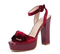 Gikleihwy Womens High Heel Sweetness Bow Strappy Dress Sandals One-piece button Open Toe Chunky Block Waterproof table Sandals Fashions Summertime Evening Shoes(7.5 UK)