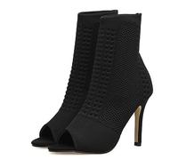 Women's Knit Sock Ankle Boots Fashion Elastic Open Toe Slip On Stiletto High Heels Ladies Comfy Pointed Toe Stretch Lightweight Sandals (Color : Negro, Size : 4.5 UK)