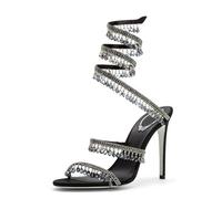 Gikleihwy Women's Lace Up Stiletto High Heel Rhinestone Sparkly Ankle Strap Open Toe Sexy Stiletto Sandals Diamond Wrap Up Dress Heels(Black,6 UK)