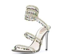 Gikleihwy Women's Lace Up Stiletto High Heel Rhinestone Sparkly Ankle Strap Open Toe Sexy Stiletto Sandals Diamond Wrap Up Dress Heels(Multi-Colored,3.5 UK)