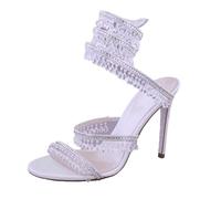 Gikleihwy Women's Lace Up Stiletto High Heel Rhinestone Sparkly Ankle Strap Open Toe Sexy Stiletto Sandals Diamond Wrap Up Dress Heels(Pink,6.5 UK)