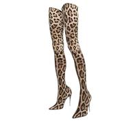 Gikleihwy Women's Leopard Print Stiletto Boots, Elastic Over the Knee Boots, Fashion Pointed Toe 4.1" Heel Height, Ladies Winter Party Dress Shoes for Night Club(Leopard print,7.5 UK)