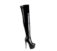 Gikleihwy Women's Over the Knee Thigh High Boots Classic Sexy Platform Thigh High Style Round Toe Side zipper Dancing Super Heeled Shoes(Black patent leather,8.5 UK)
