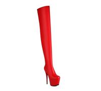 Gikleihwy Women's Over the Knee Thigh High Boots Classic Sexy Platform Thigh High Style Round Toe Side zipper Dancing Super Heeled Shoes(Rojo,7.5 UK)